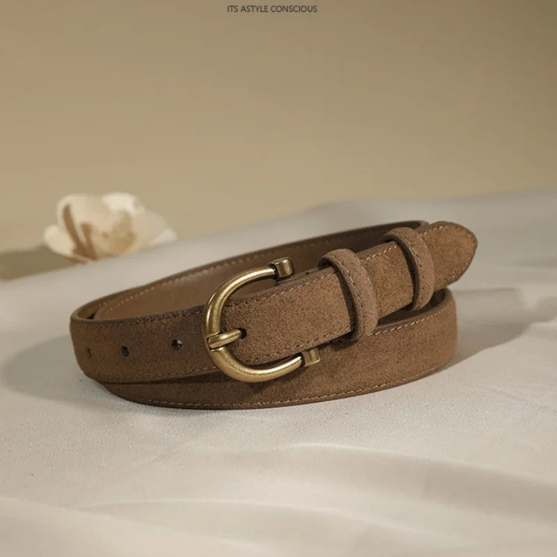 Cowhide Belt with Gold Buckle
