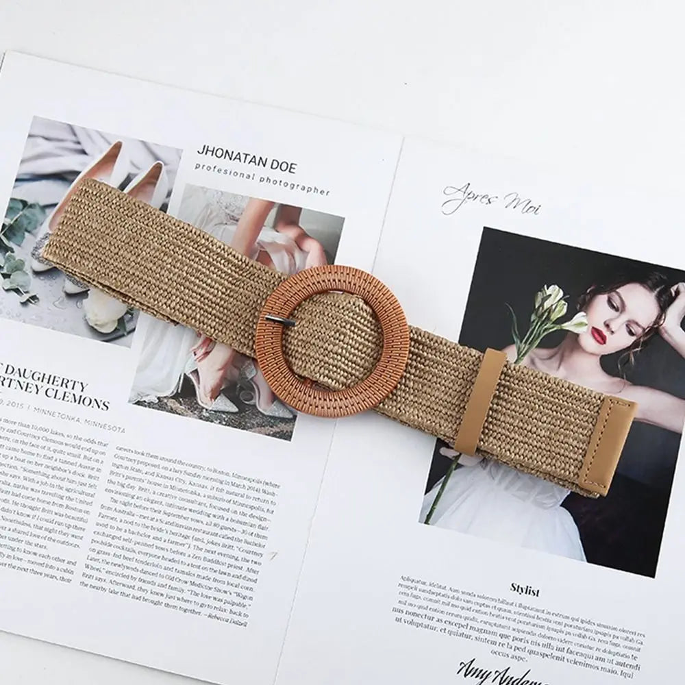 Woven Straw Wide Waist Belt